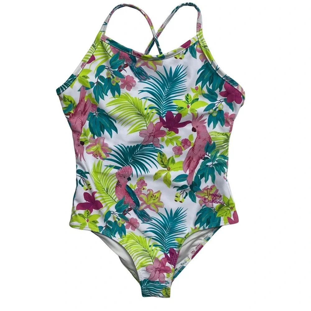Tommy Bahama Girls Tropical Parrot Floral 1 Piece Swimsuit &Cover Up Set 4/5 NWT